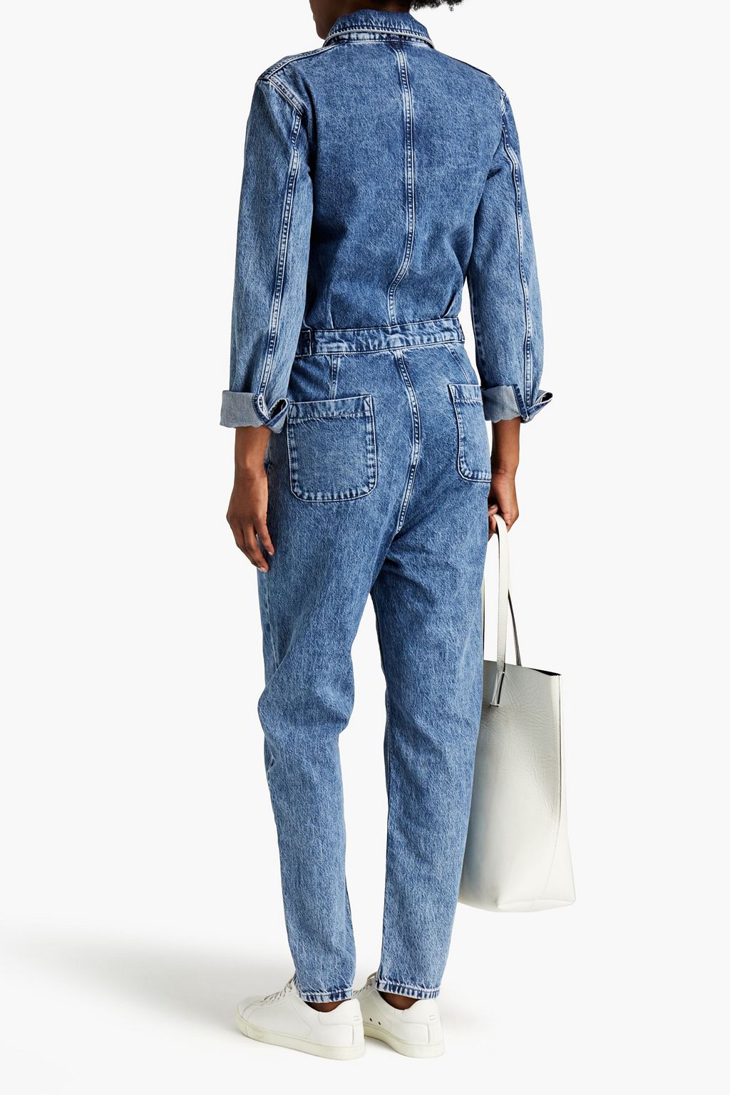 TRIARCHY Pleated faded denim jumpsuit