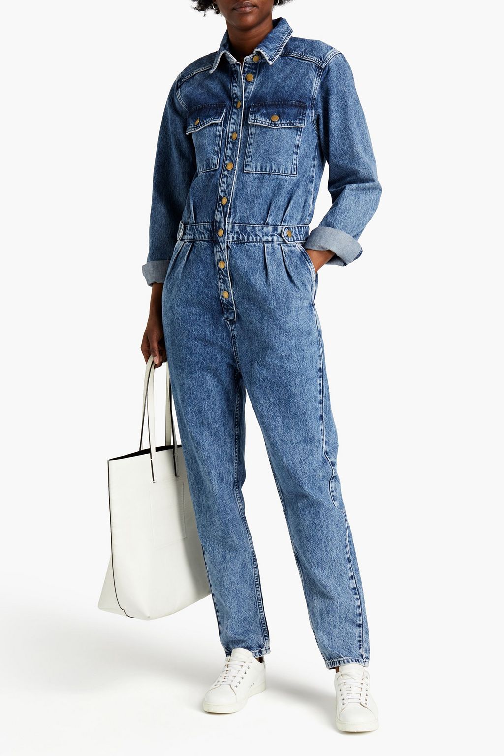 TRIARCHY Pleated faded denim jumpsuit