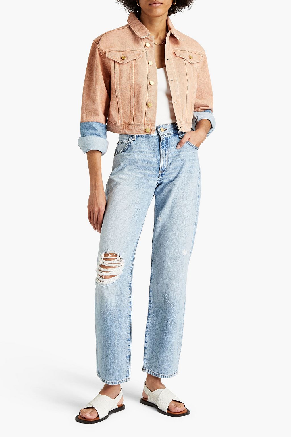 TRIARCHY Distressed high-rise straight-leg jeans