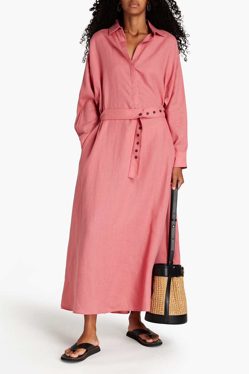 Asceno The Porto Belted Organic Linen Maxi Shirt Dress In Antique Rose | ModeSens Asceno The Porto Belted Organic Linen Maxi Shirt Dress In Antique Rose | ModeSens