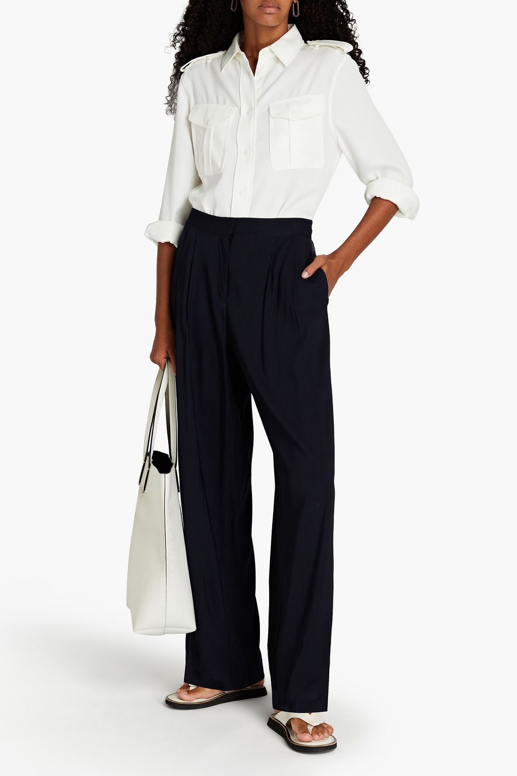 Navy Luca satin-crepe wide-leg pants 