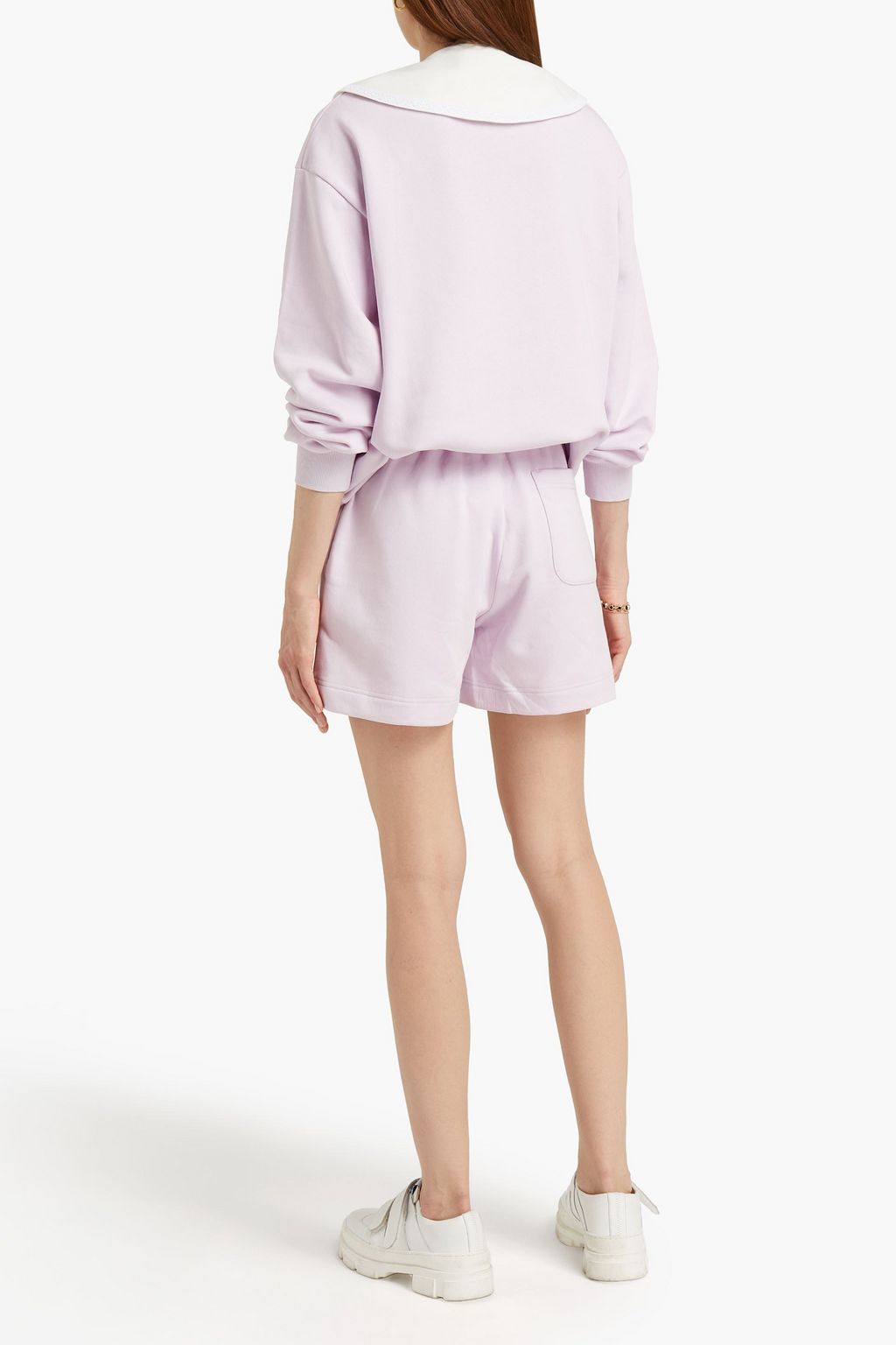 SLEEPER Cotton-blend fleece sweatshirt and shorts set