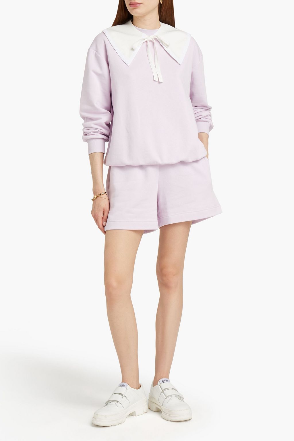 SLEEPER Cotton-blend fleece sweatshirt and shorts set