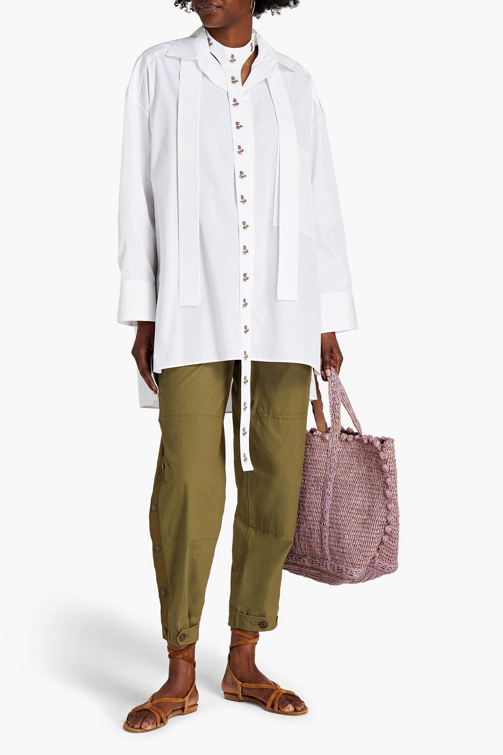 VALENTINO GARAVANI Embellished oversized cotton-poplin shirt