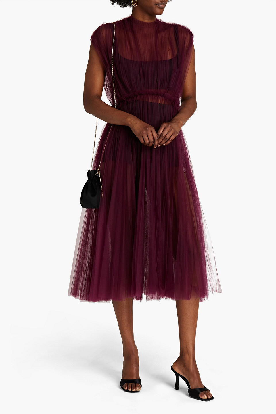 Khaite Alix Pleated Tulle Midi Dress In Burgundy