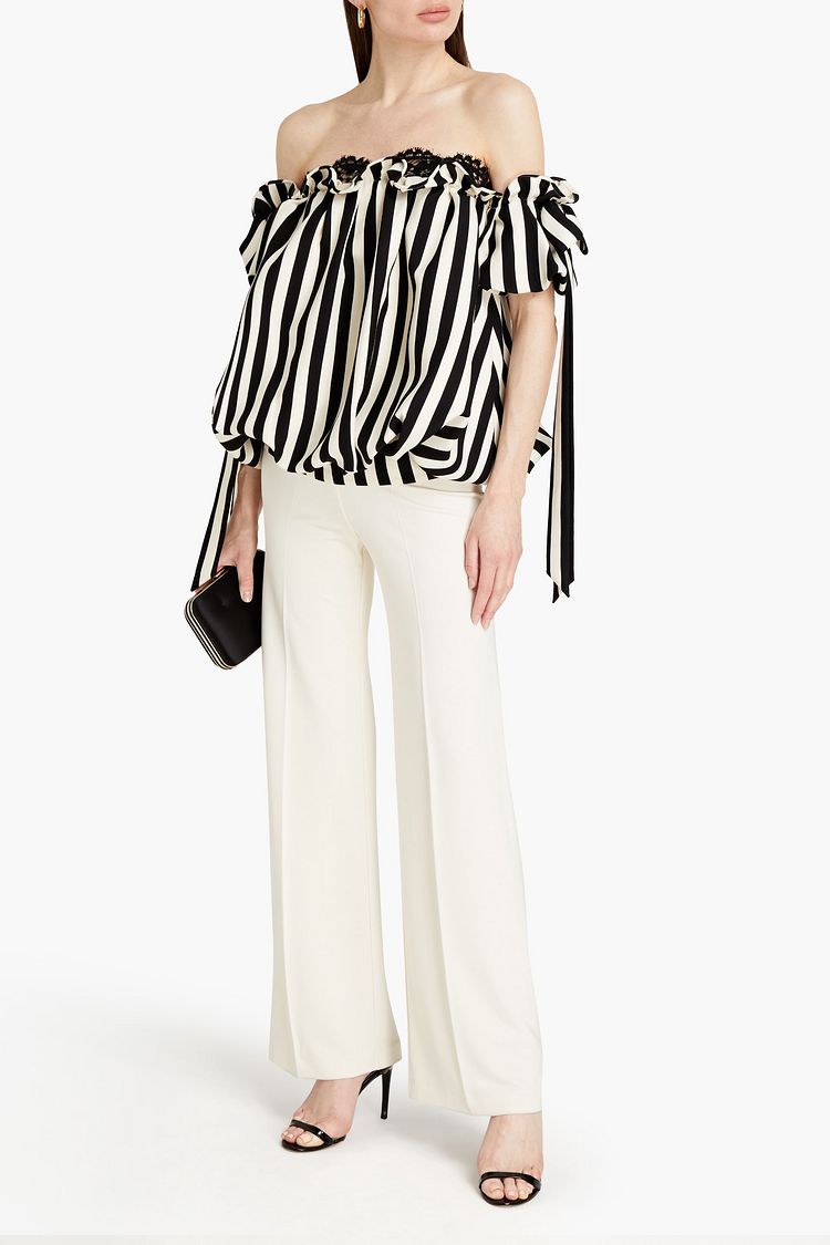 theoutnet.com | Off-the-shoulder striped wool and silk-blend crepe top