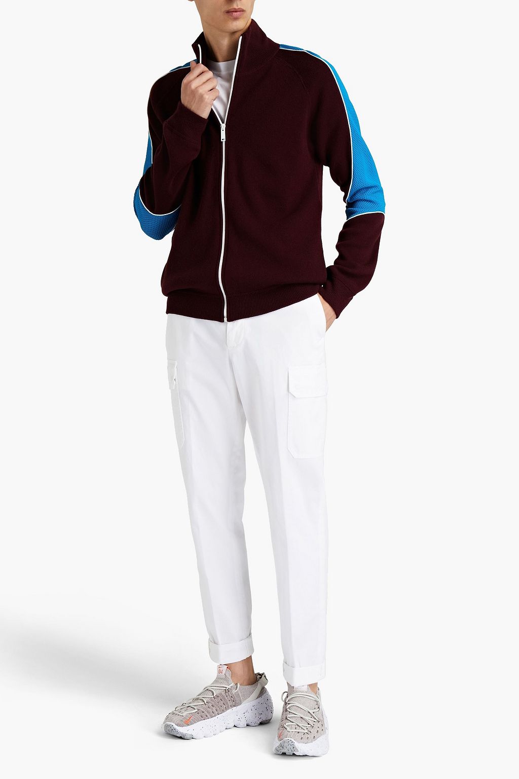 VALENTINO Pointelle-knit wool and cashmere-blend zip-up cardigan