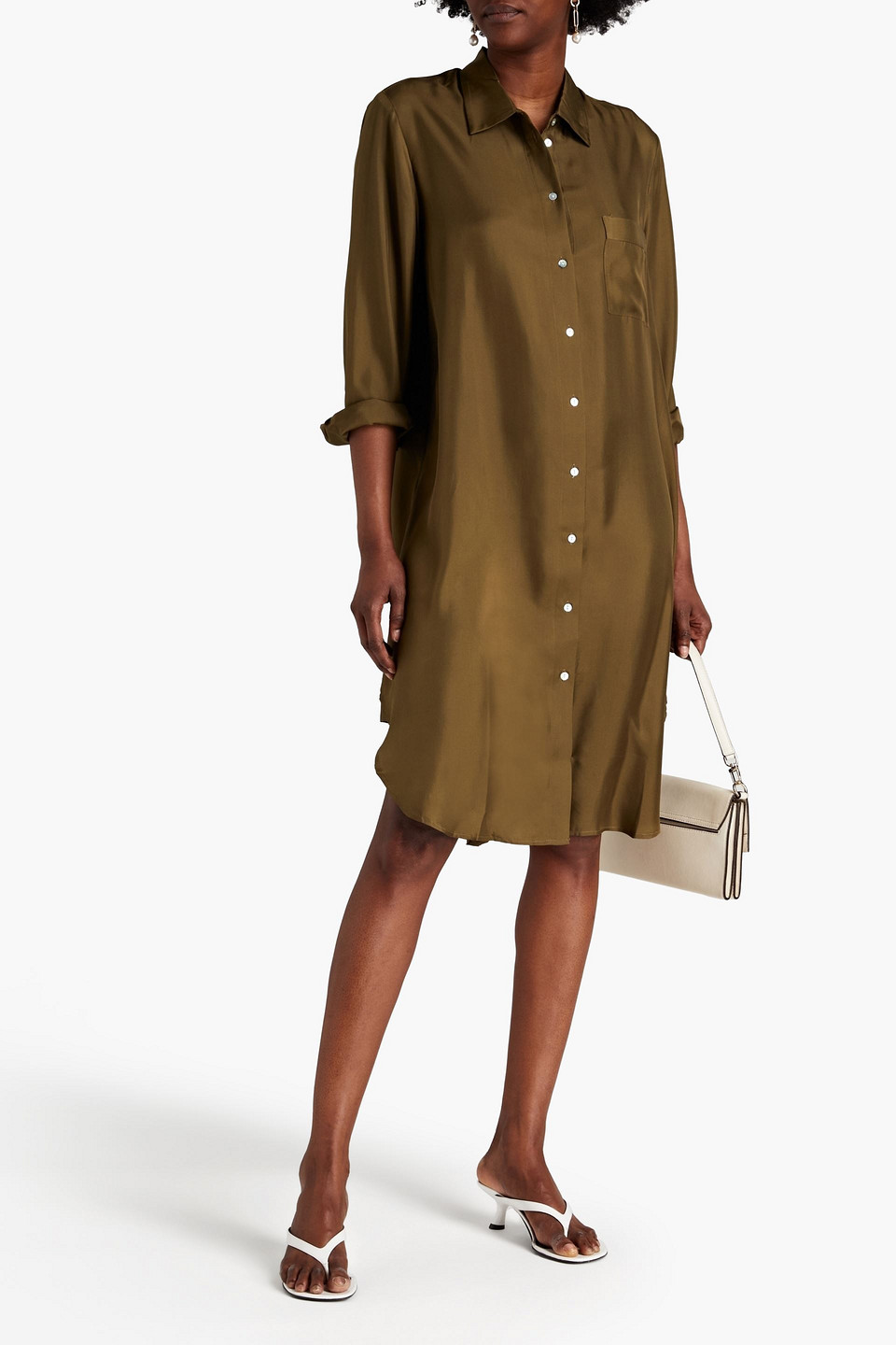 Asceno The Oxford Oversized Silk-twill Shirt Dress In Army Green