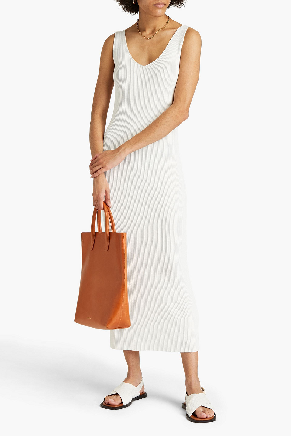Charli Ribbed-knit Midi Dress In Ivory