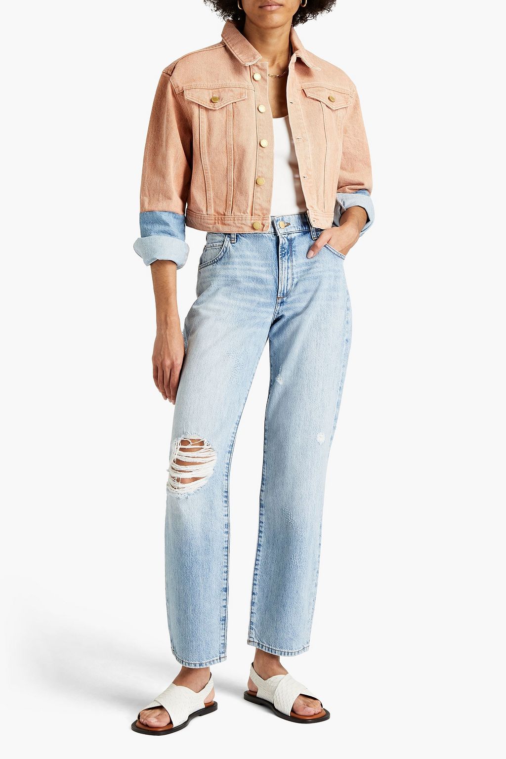 TRIARCHY Cropped two-tone denim jacket