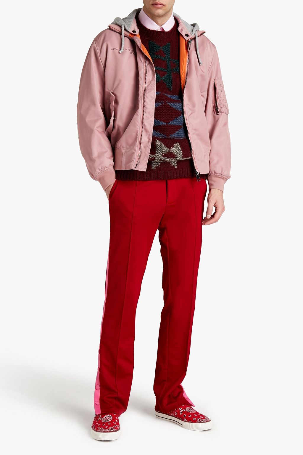 VALENTINO GARAVANI Appliquéd printed shell hooded bomber jacket