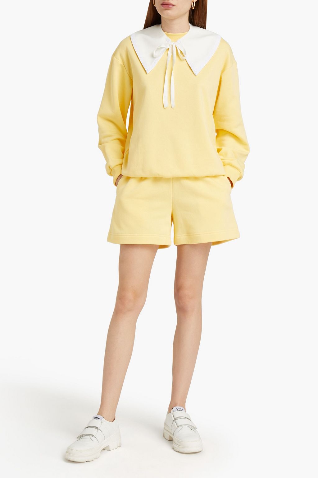 SLEEPER Cotton-blend fleece sweatshirt and shorts set