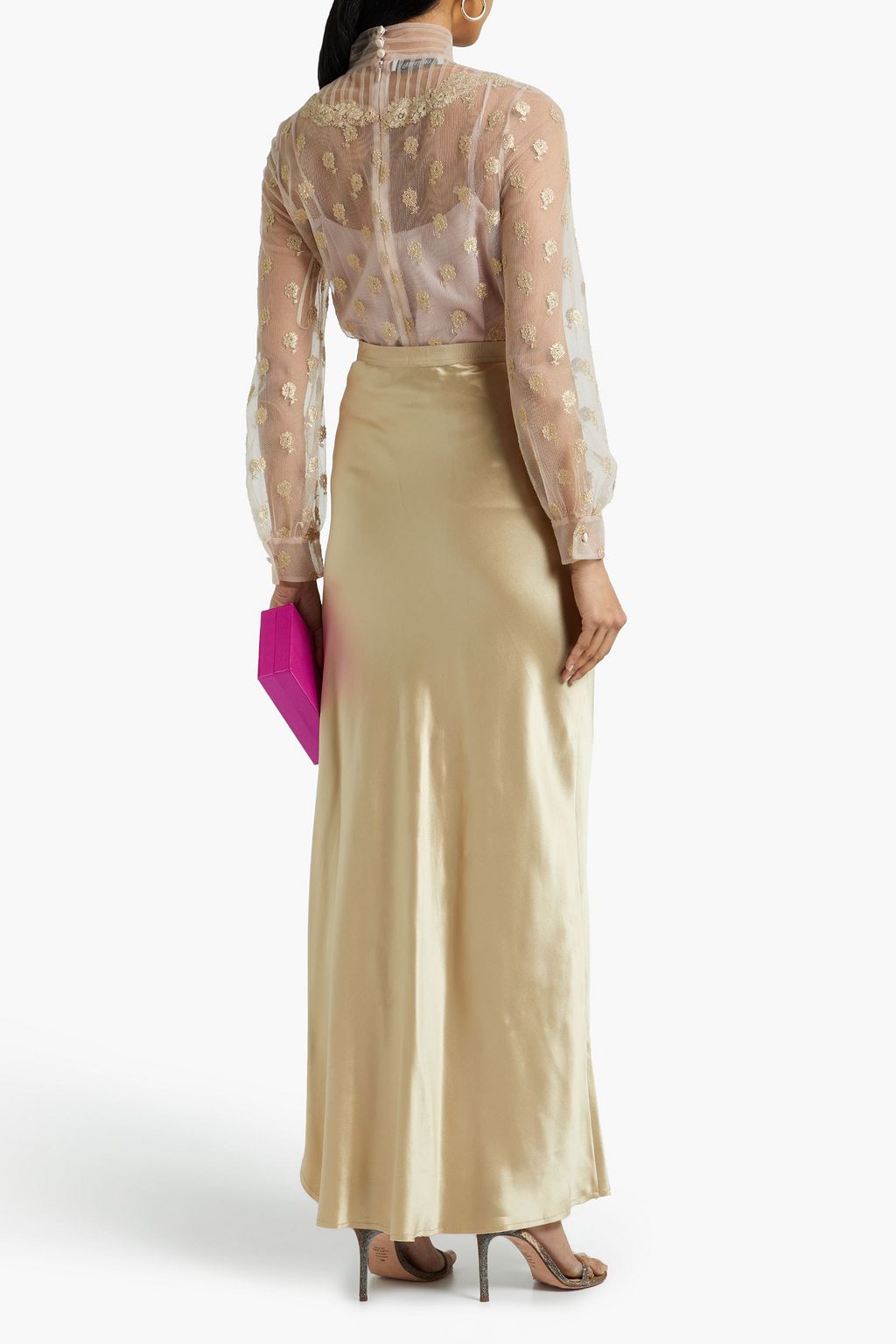 VALENTINO GARAVANI Pintucked metallic fil coupé tulle blouse
