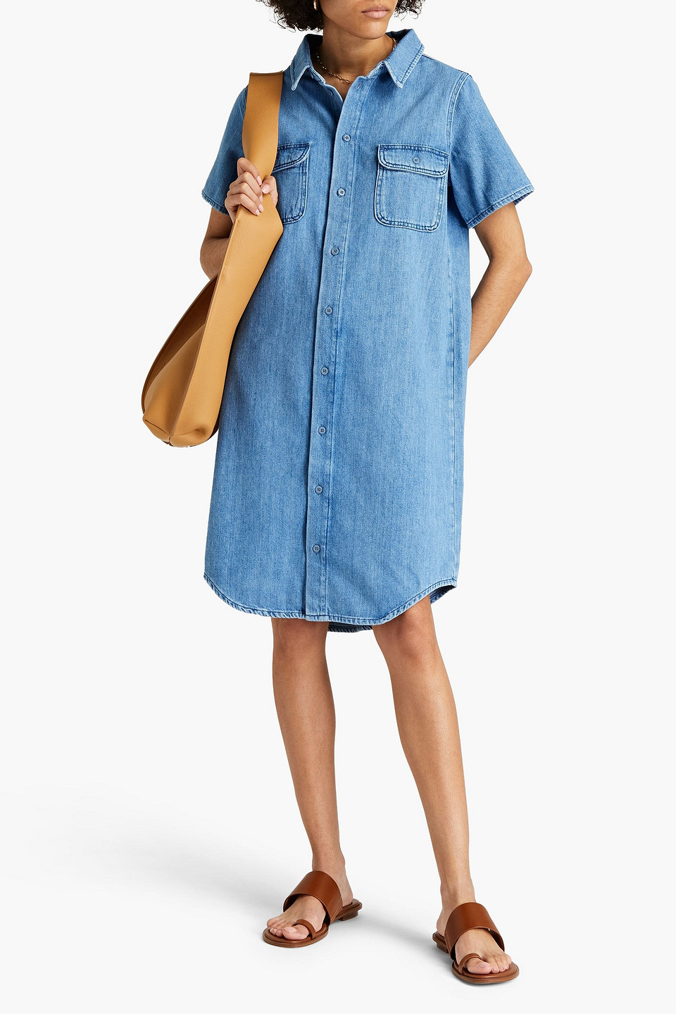 Triarchy Faded Denim Shirt Dress In Mid Denim