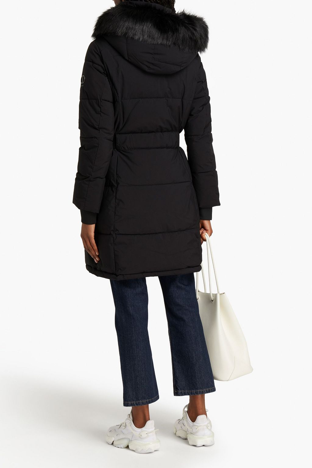DKNY Belted quilted shell hooded coat