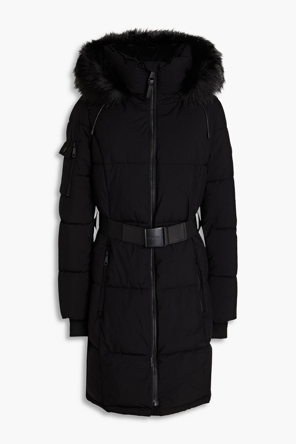 DKNY Belted quilted shell hooded coat