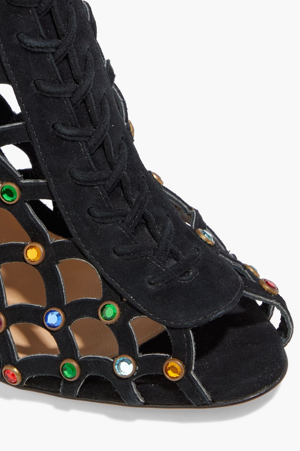 SERGIO ROSSI Crystal-embellished laser-cut suede ankle boots