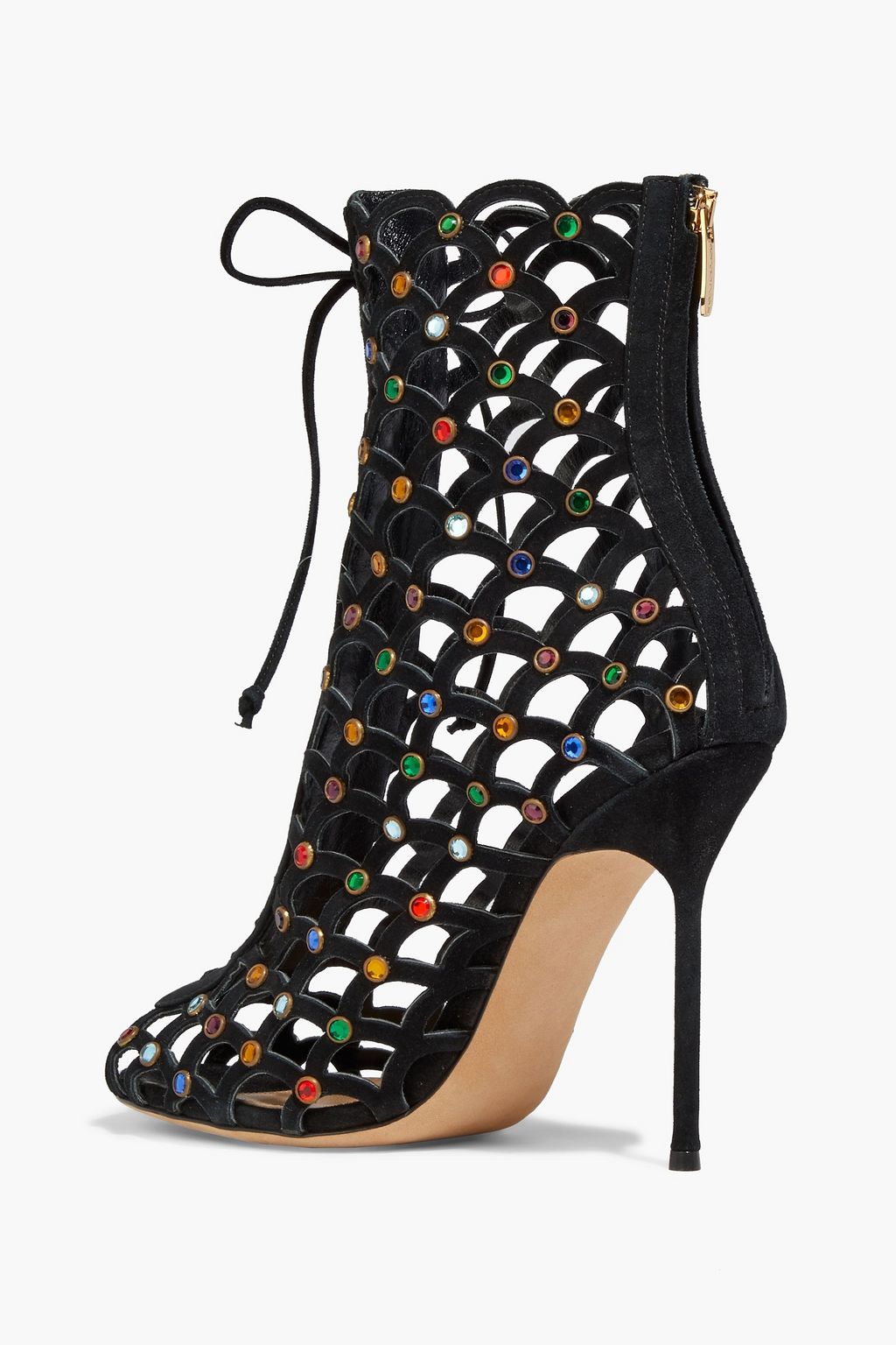 SERGIO ROSSI Crystal-embellished laser-cut suede ankle boots