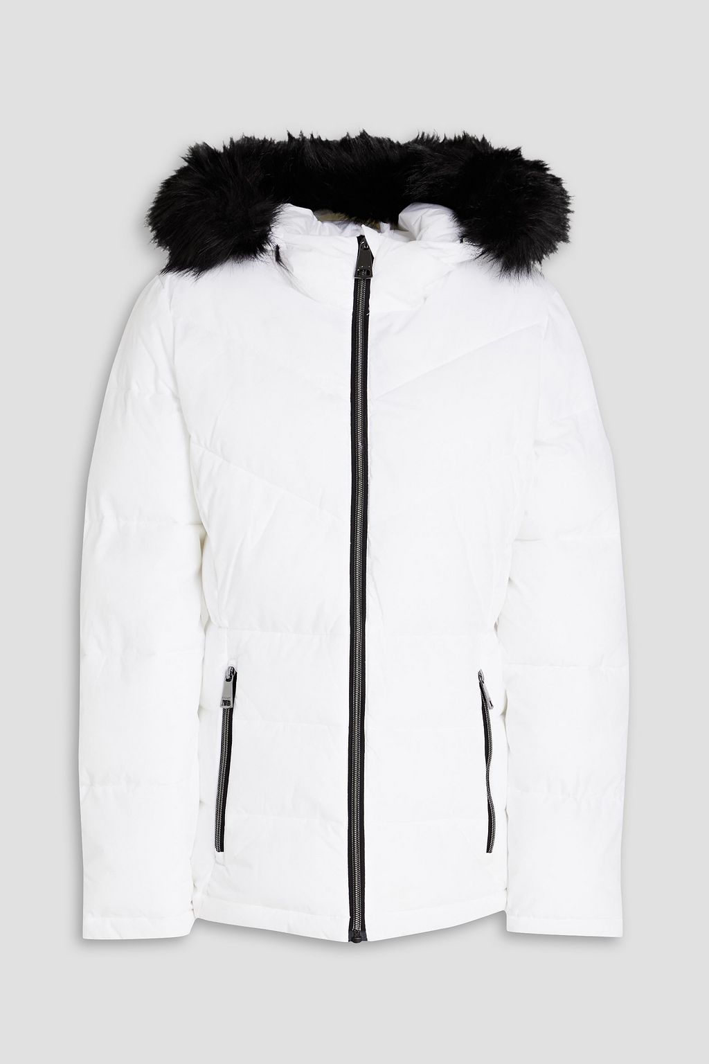 White Faux fur-trimmed quilted shell hooded jacket | DKNY | THE OUTNET