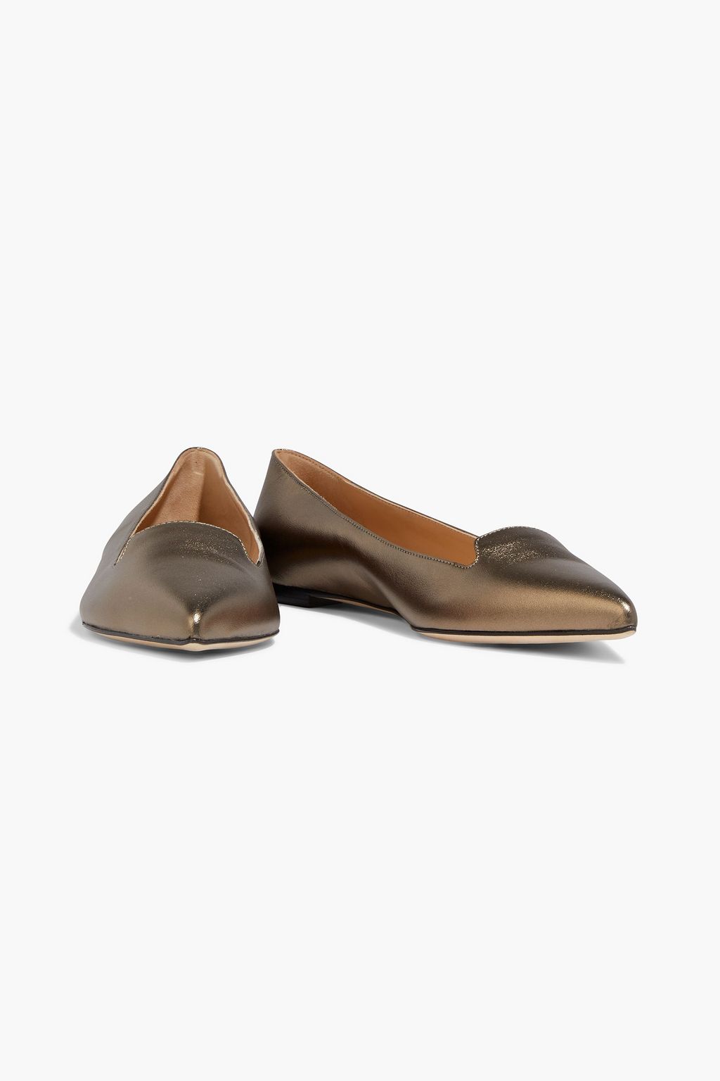 SERGIO ROSSI Metallic leather point-toe flats