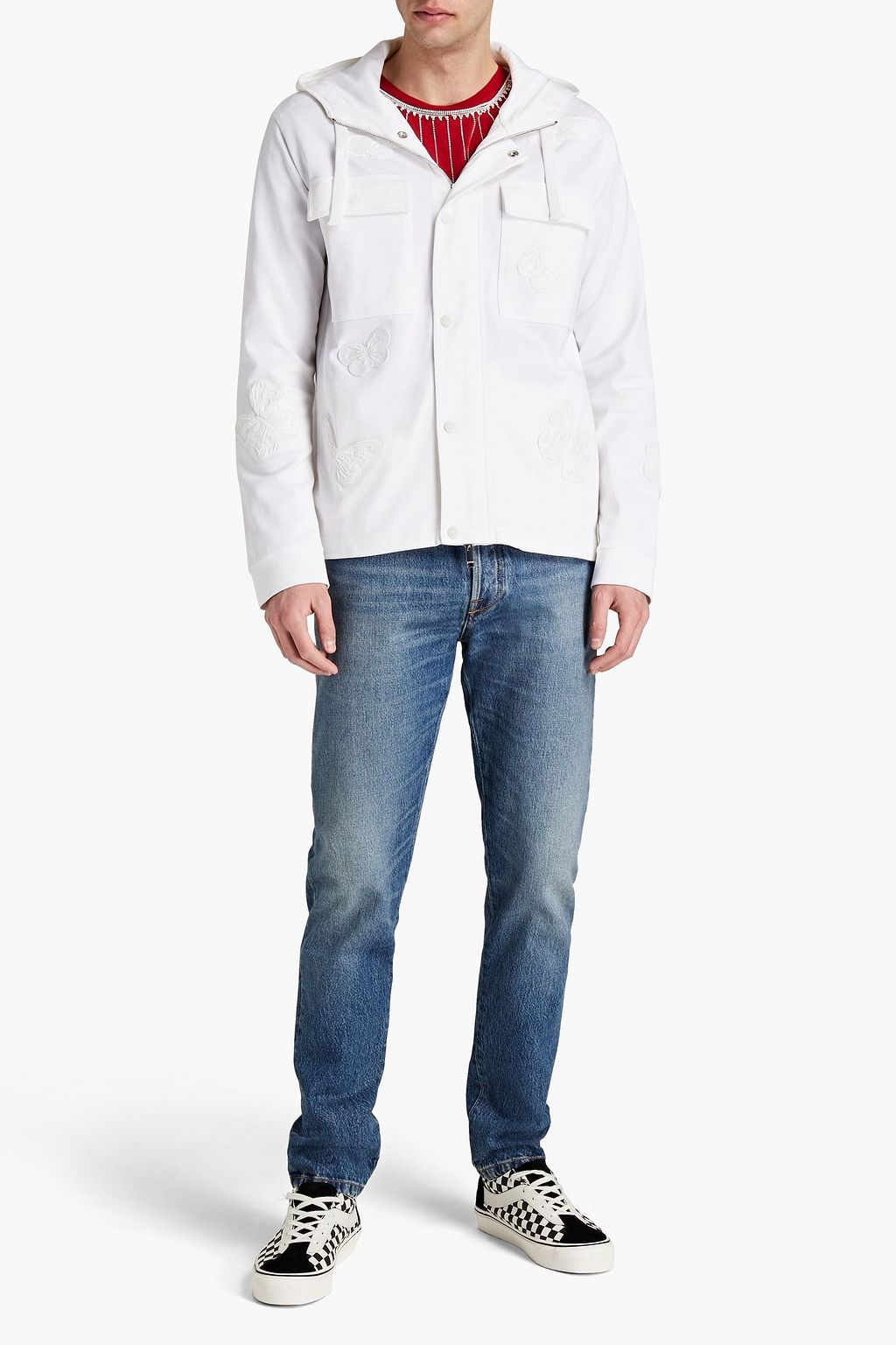 VALENTINO Appliquéd cotton-jersey hooded track jacket