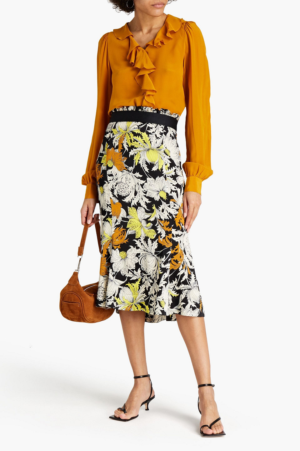 Rodebjer Majolie Ruffled Silk Crepe De Chine Blouse In Marigold