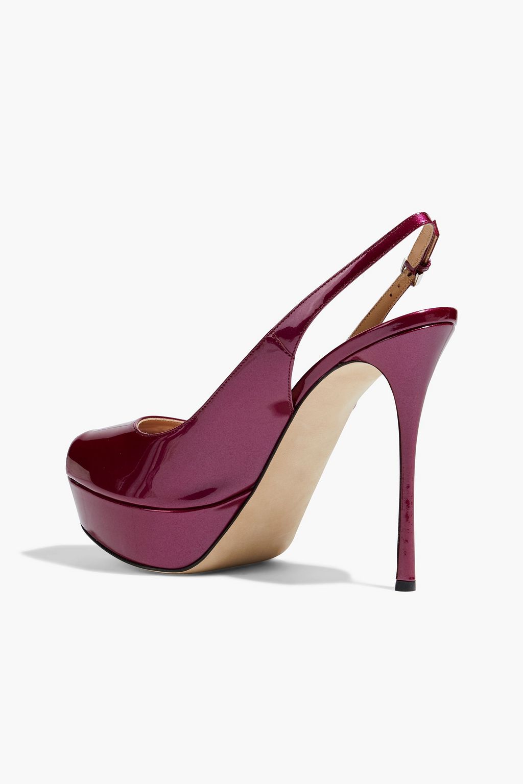 SERGIO ROSSI Metallic patent-leather platform slingback pumps