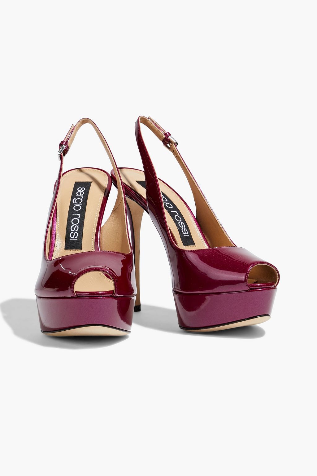 SERGIO ROSSI Metallic patent-leather platform slingback pumps