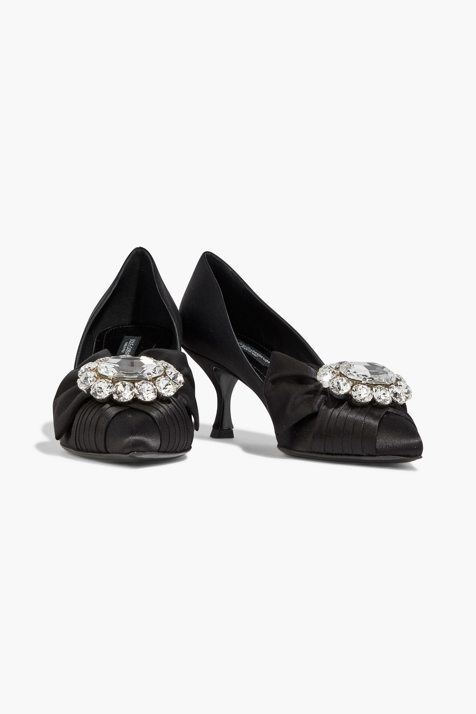 Dolce & Gabbana Crystal-embellished Satin Pumps In Black