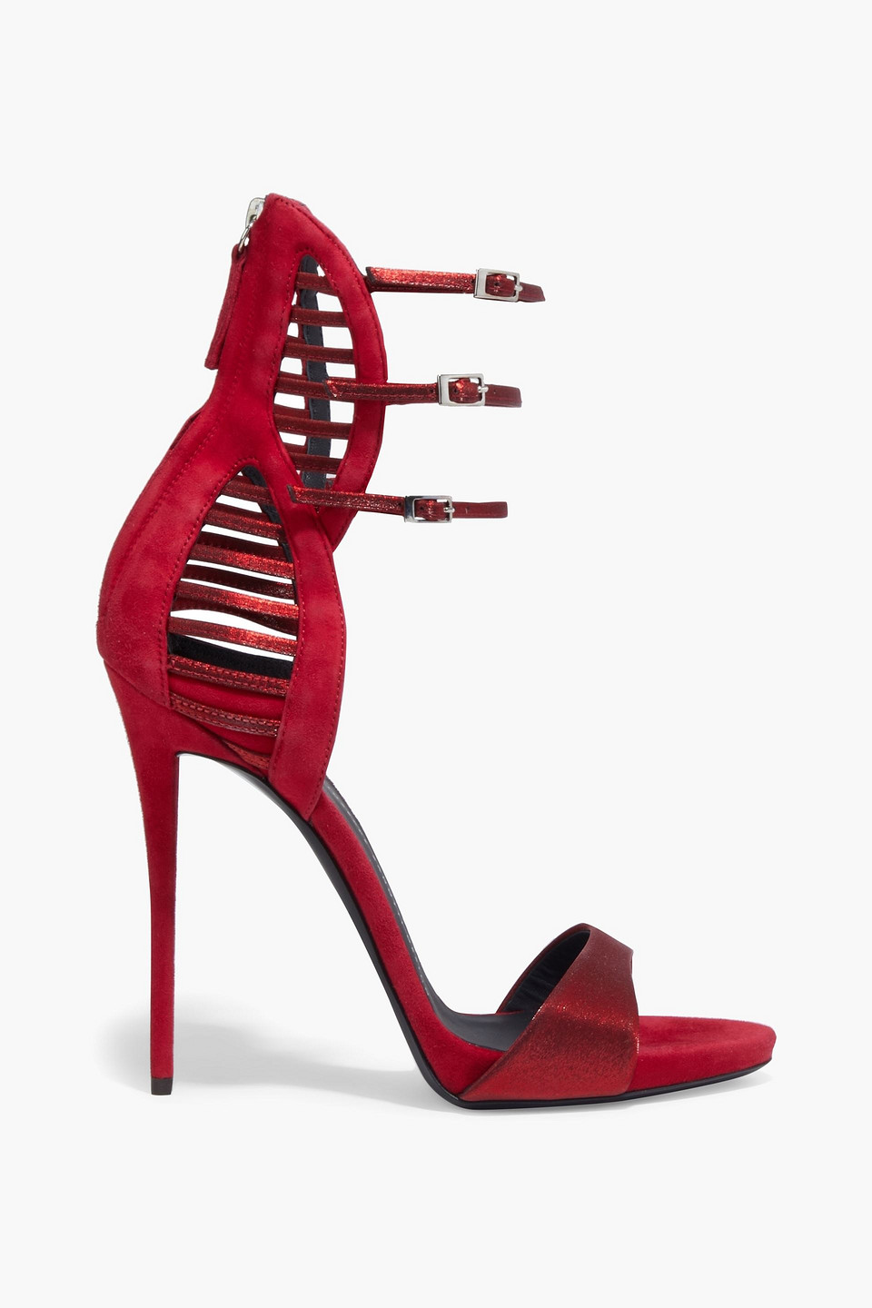 Lamé-trimmed suede sandals