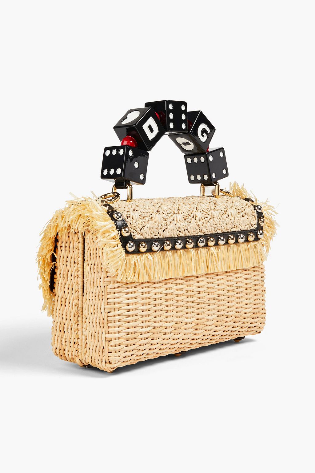 DOLCE&GABBANA Embellished leather-trimmed straw tote