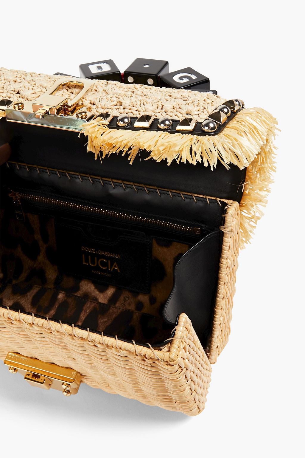 DOLCE&GABBANA Embellished leather-trimmed straw tote