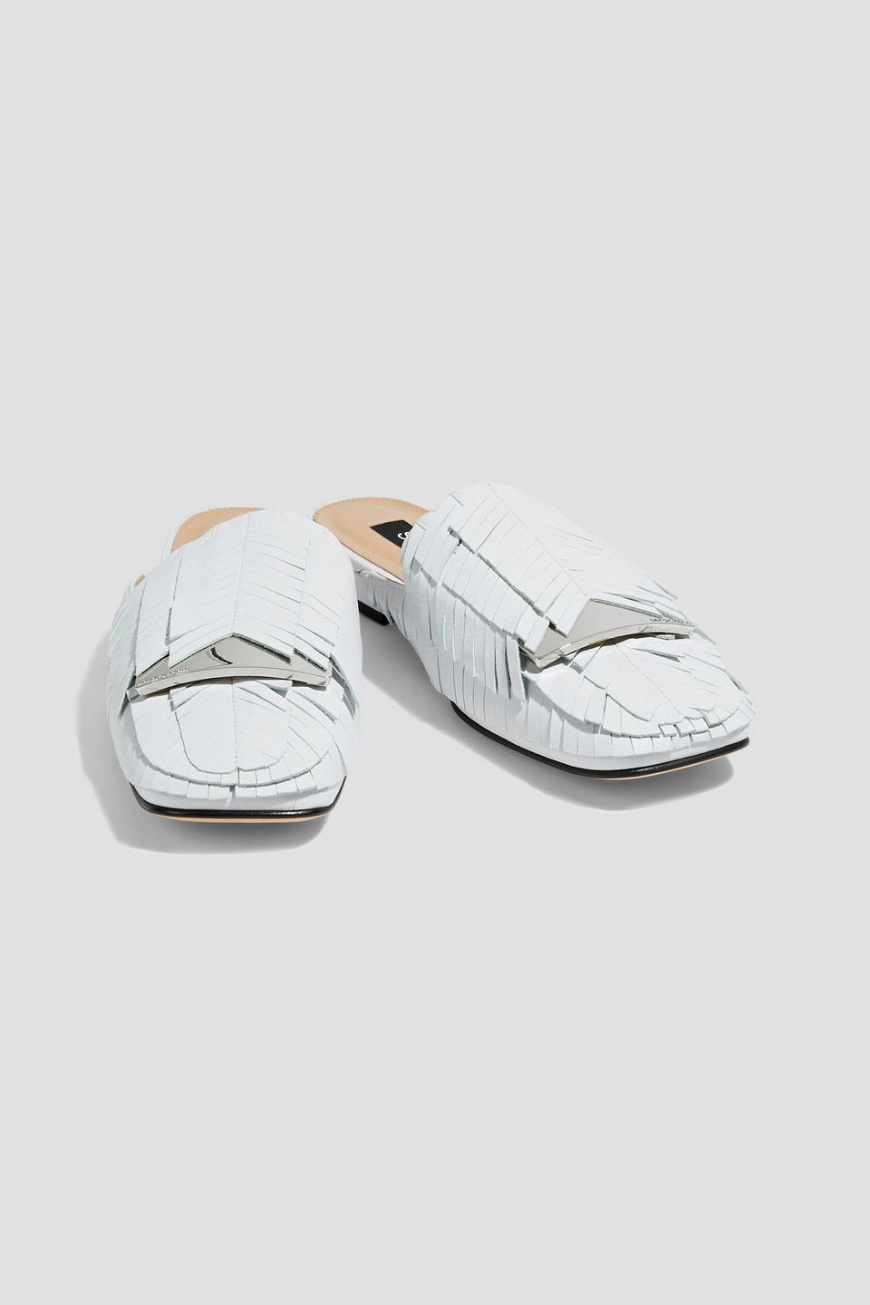 Sergio Rossi Sr1 Fringed Leather Slippers In White