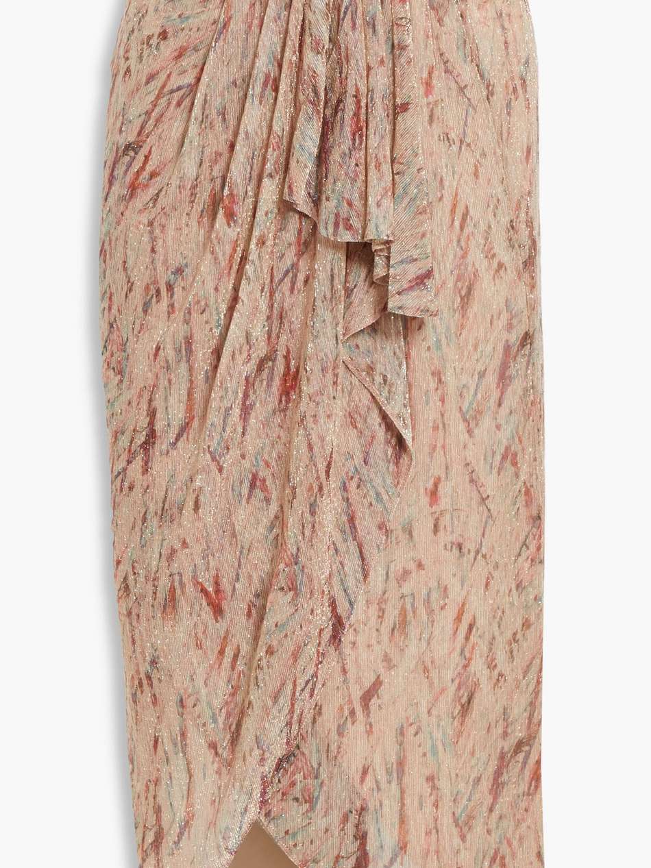 wrap-effect metallic printed knitted midi skirt
