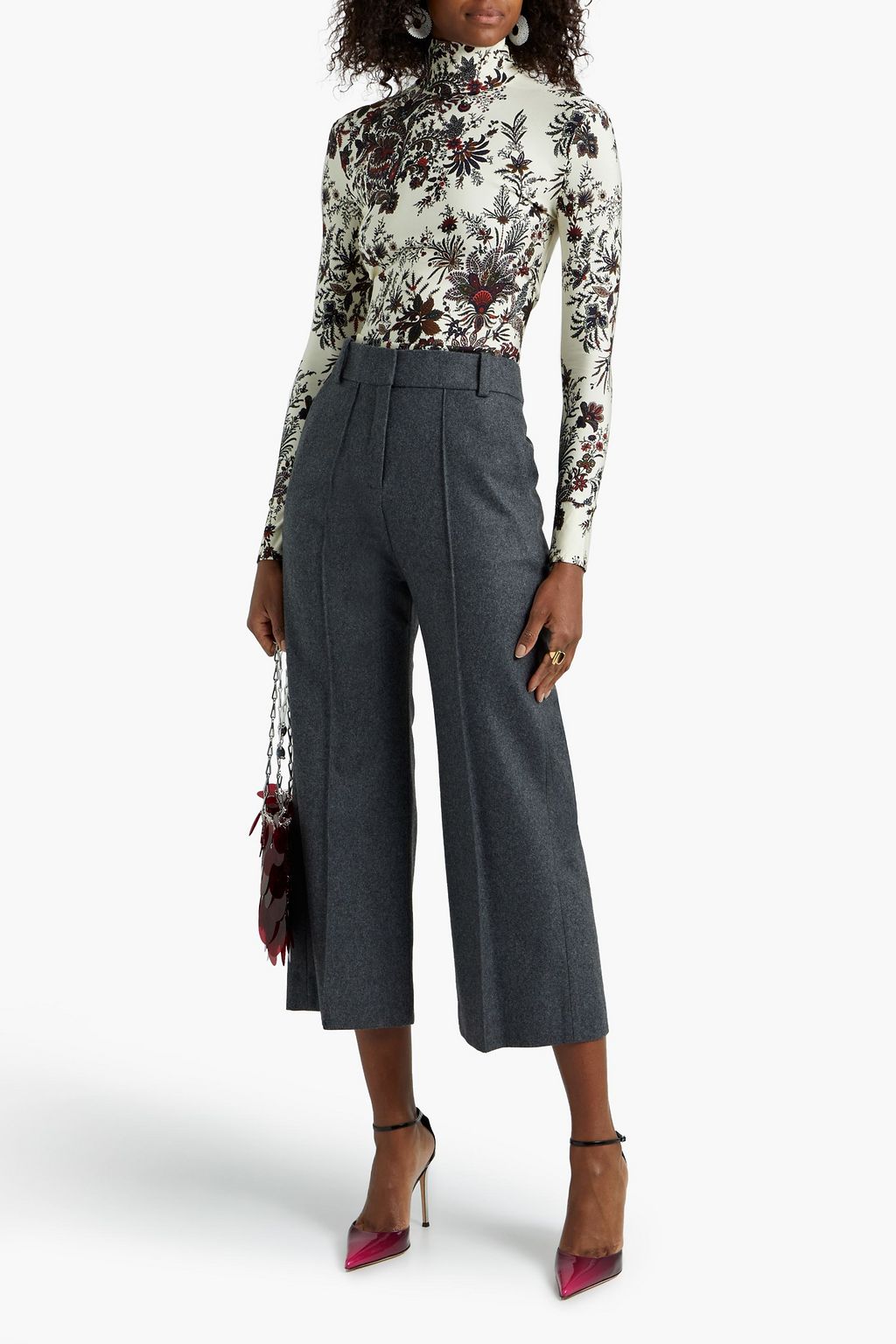 RABANNE Cropped wool-blend wide-leg pants