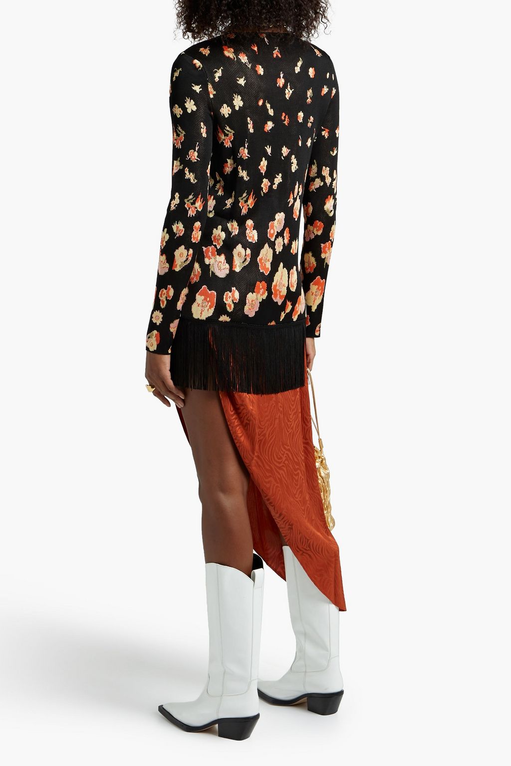 RABANNE Fringed jacquard-knit cardigan