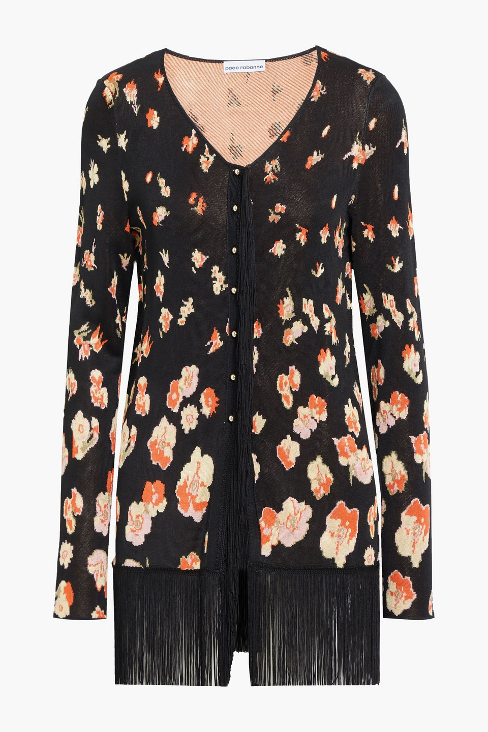 Fringed jacquard-knit cardigan