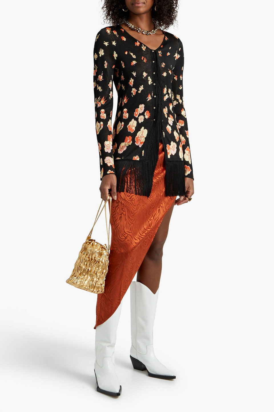 Rabanne Fringed Jacquard-knit Cardigan In Black
