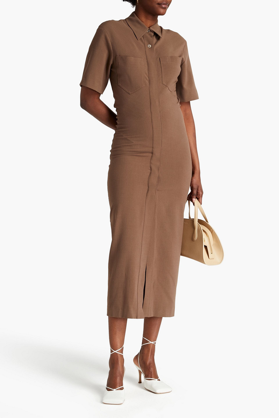 Nanushka Crepe Midi Shirt Dress In Taupe