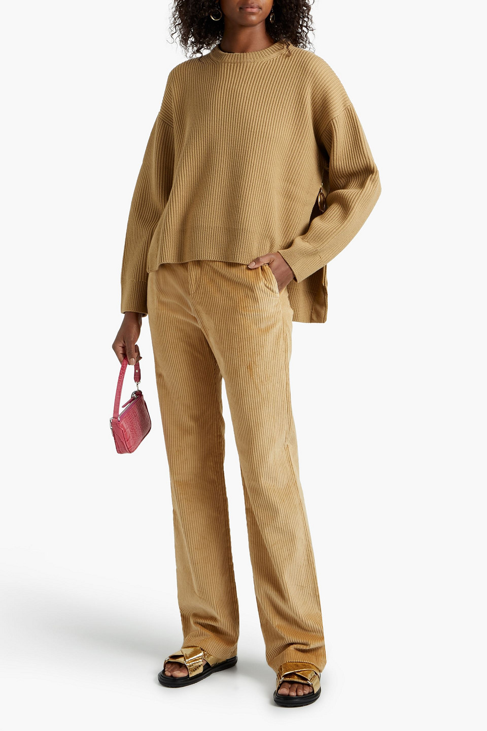 Rabanne Cotton-corduroy Straight-leg Pants In Sand