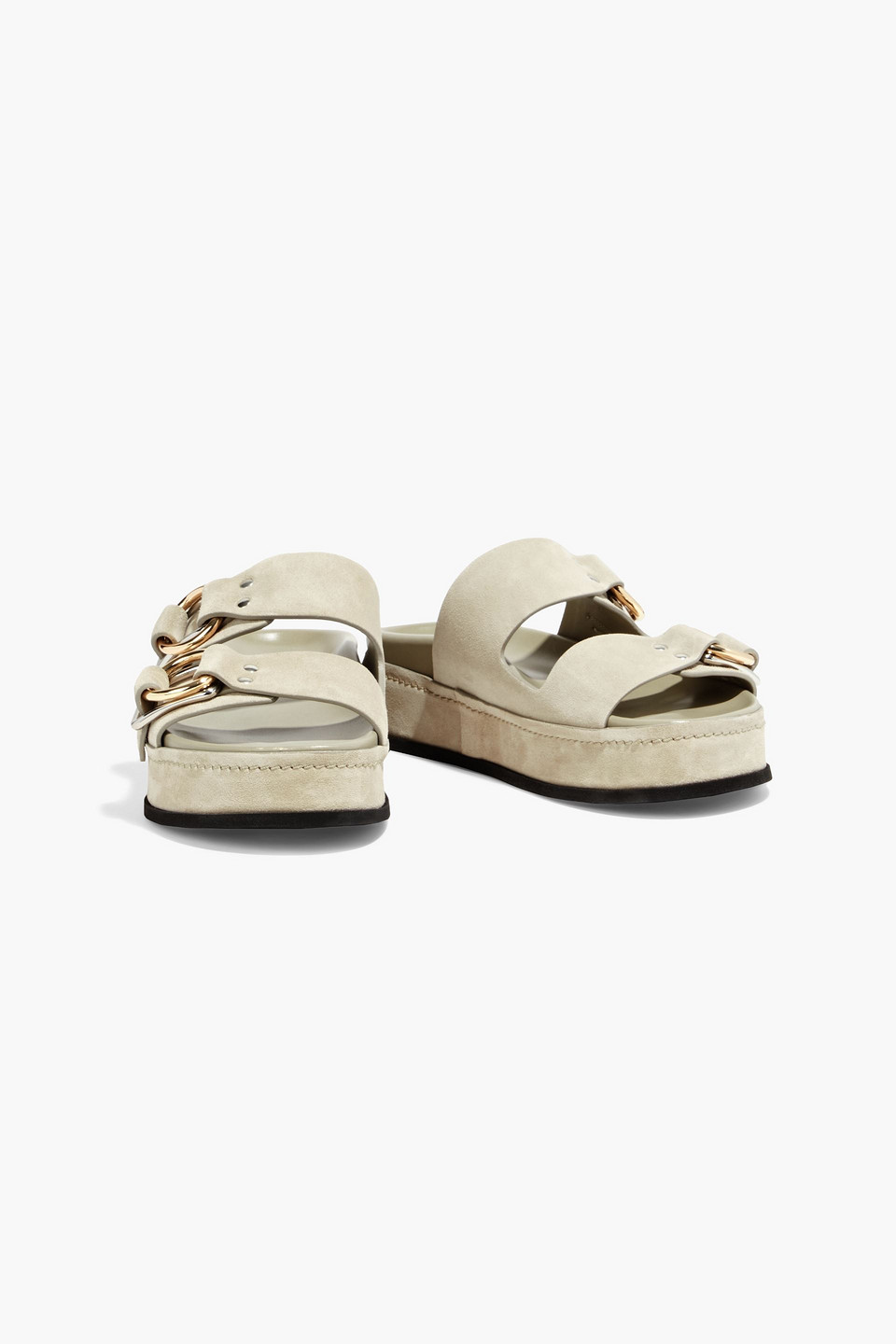 3.1 Phillip Lim Frieda Buckled Suede Platform Slides In Mushroom