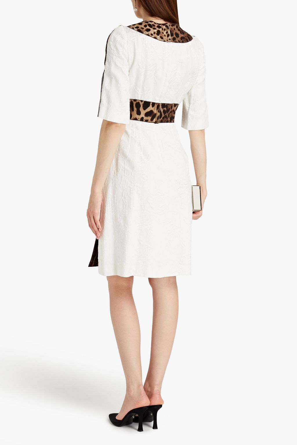 DOLCE&GABBANA Kleid aus Jacquard mit Gabardine-Einsätzen und Leopardenprint