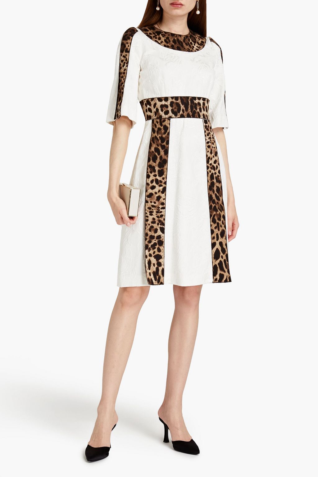 DOLCE&GABBANA Kleid aus Jacquard mit Gabardine-Einsätzen und Leopardenprint