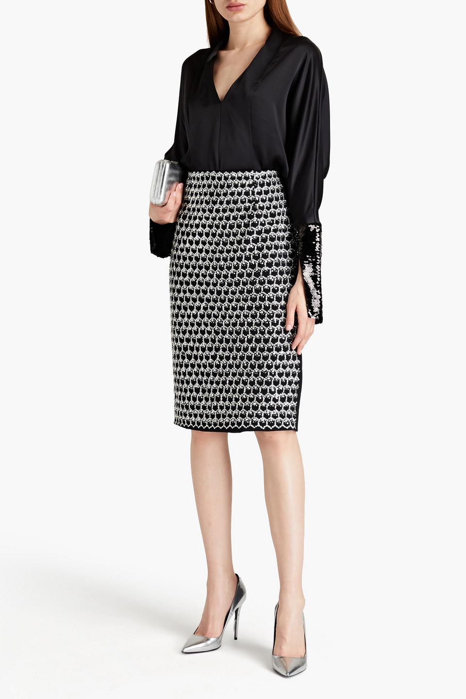 Sachin & Babi Mecca Sequin-trimmed Silk-satin Blouse