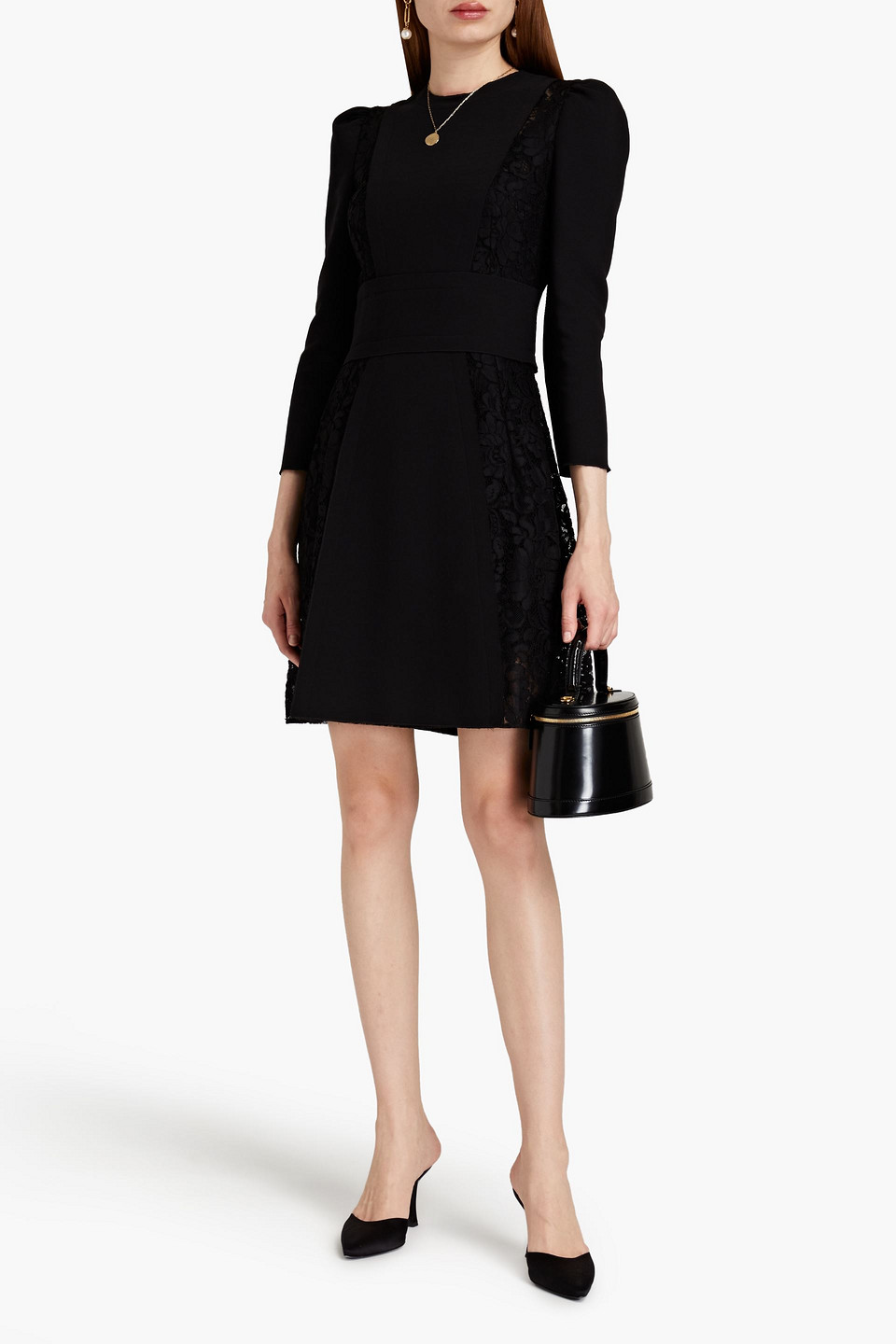 Dolce & Gabbana Lace-paneled Crepe Mini Dress In Black