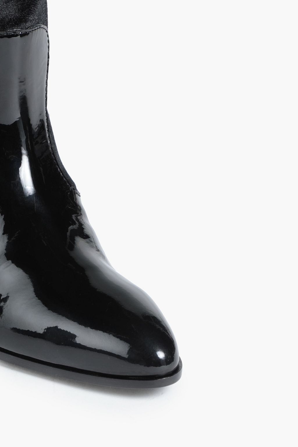 GIUSEPPE ZANOTTI 페이턴트 가죽 트리밍 스웨이드 앵클 부츠