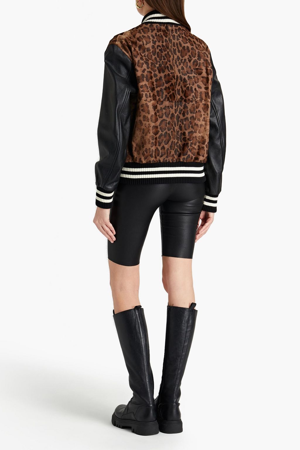 R13 Leopard-print calf hair and textured-leather bomber jacket