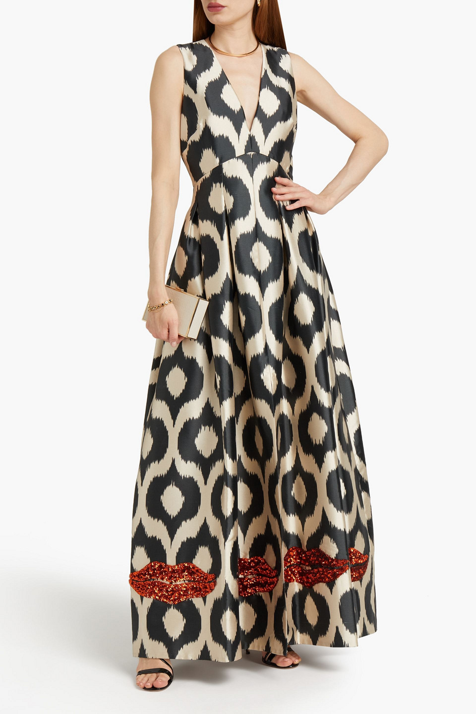 Sachin & Babi Erva Embellished Printed Satin-twill Gown
