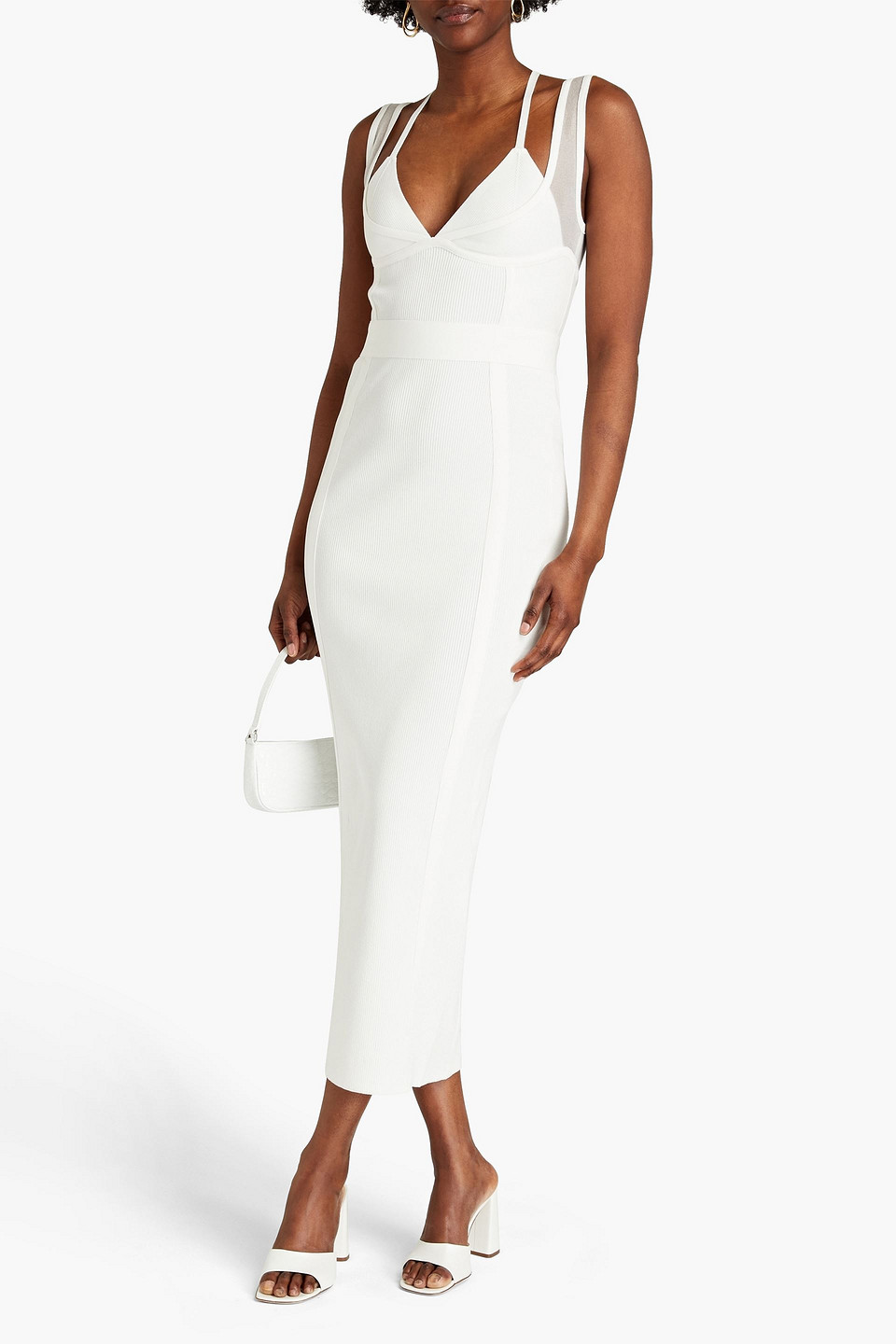 Herve Leger Bandage Midi Dress In White | ModeSens