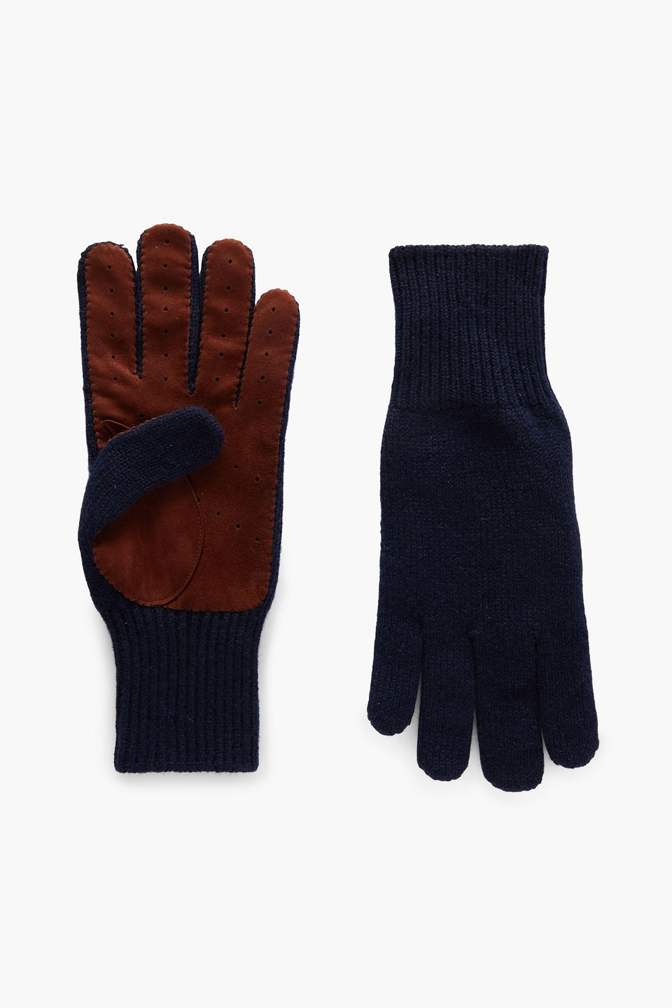 brunello cucinelli - suede-trimmed cashmere gloves - blue - m